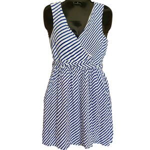 ANN TAYLOR LOFT Sleeveless Dress Crossover Tie Belted Nautical Blue White sz 00P
